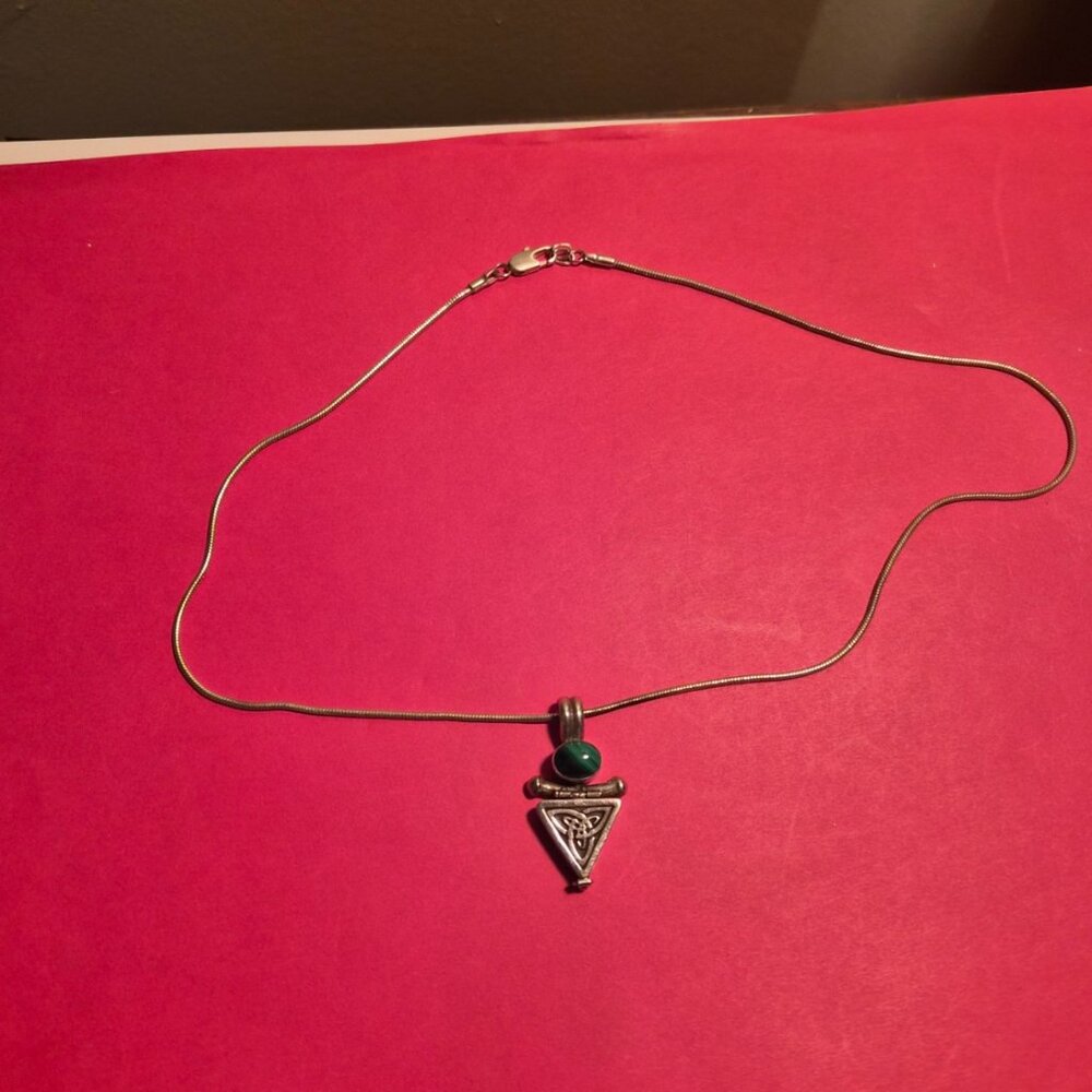 Vintage 925 Triangle Malachite Poison Pill Neckless